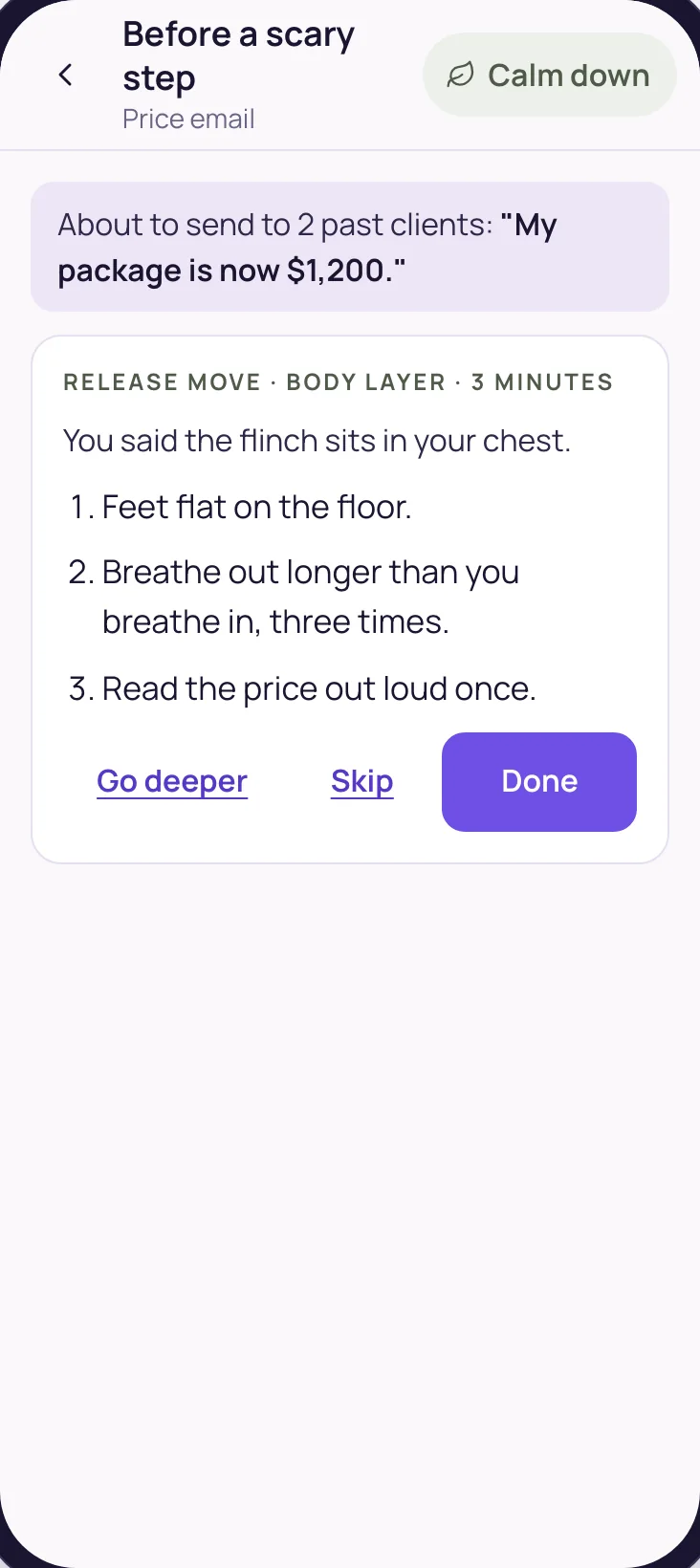 A three-minute release move matched to where the flinch sits
