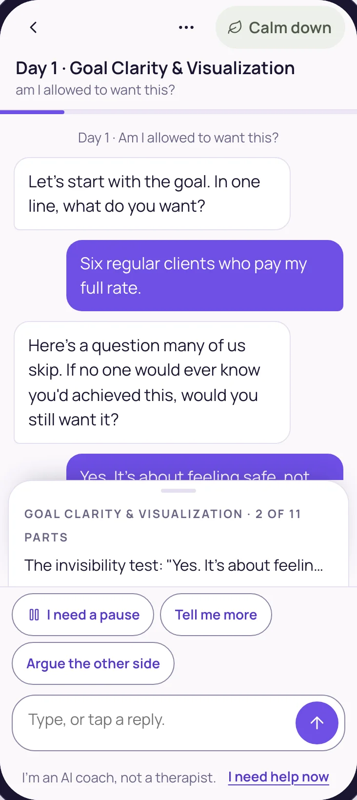 Day 1 of the Challenge: one question at a time, each answer written into the member's own document