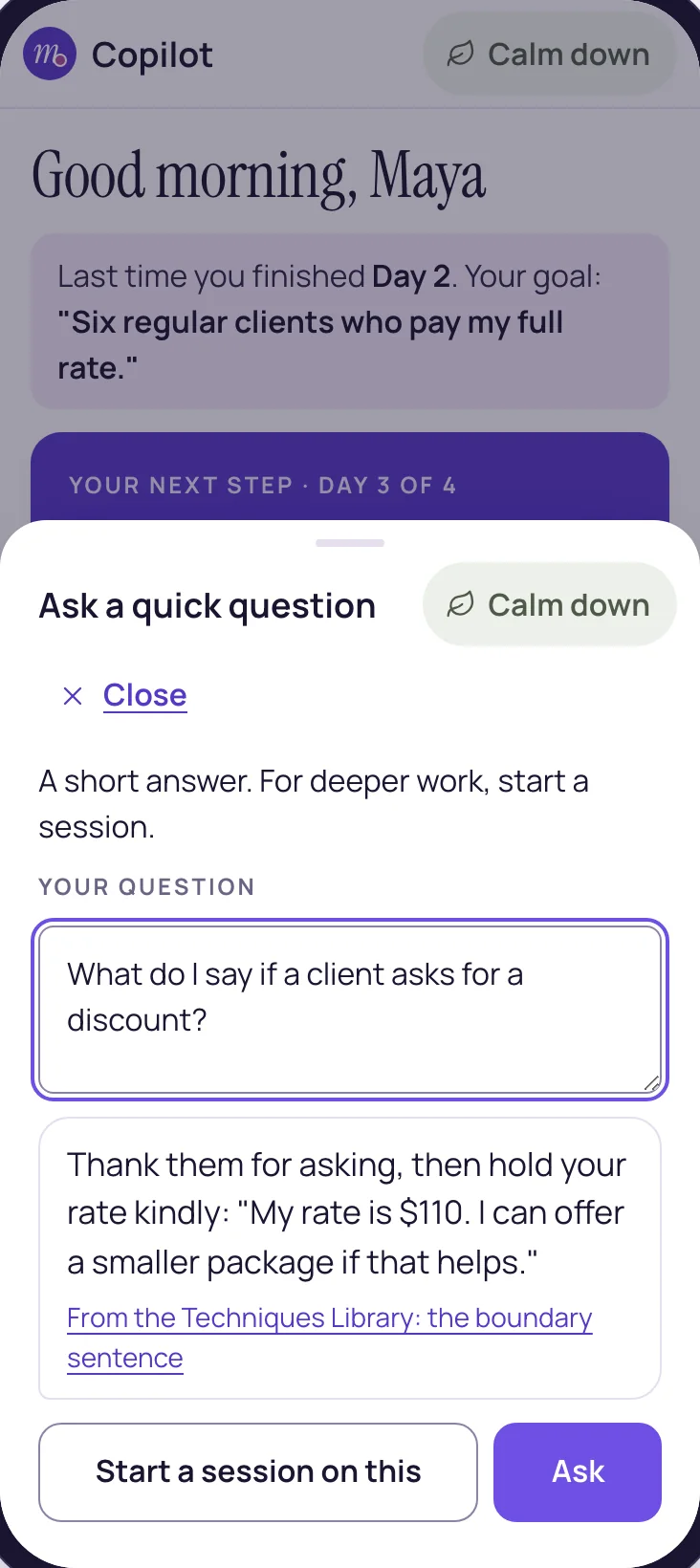 A quick question answered in a few lines, drawn from the Techniques Library